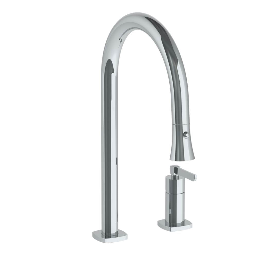 Watermark - Deck Mounted 2 Hole Gooseneck Kitchen Faucet with Pull Down Spray - Vintage Copper