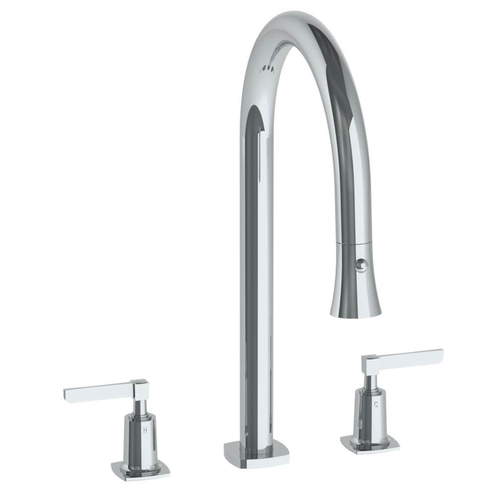 Watermark - Deck Mounted 3 Hole Gooseneck Kitchen Faucet with Pull Down Spray - Vintage Copper