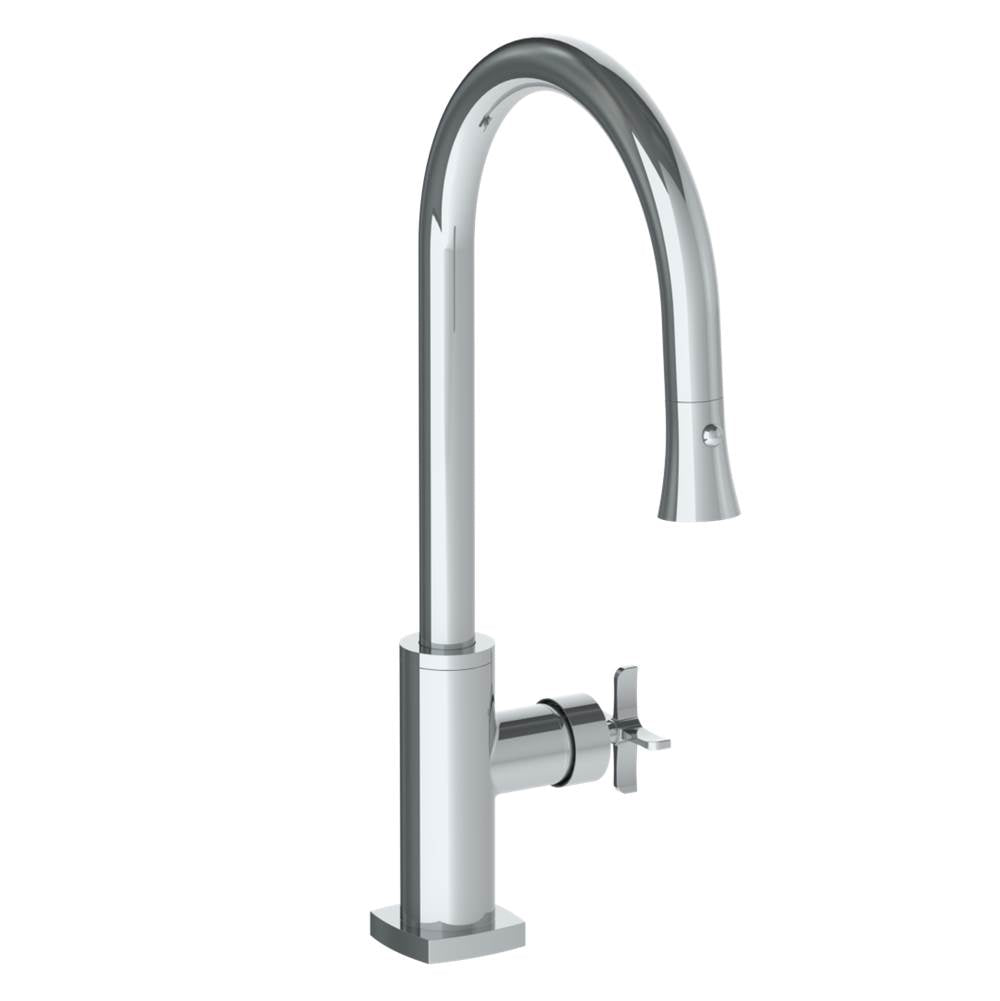 Watermark - Deck Mounted 1 Hole Gooseneck Kitchen Faucet with Pull Down Spray - High Spout - Vintage Copper