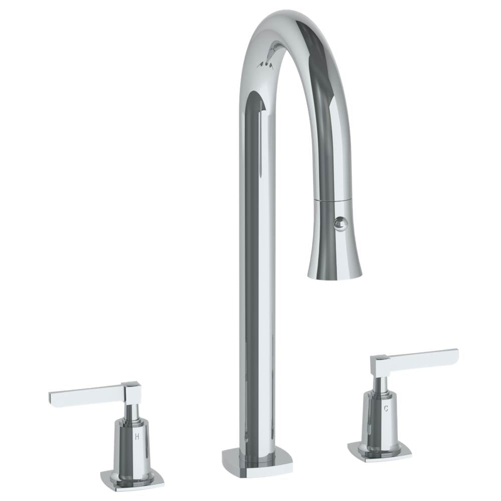 Watermark - 3 Hole Gooseneck Prep Faucet w Pull Down Spray Deck Mount - Vintage Copper