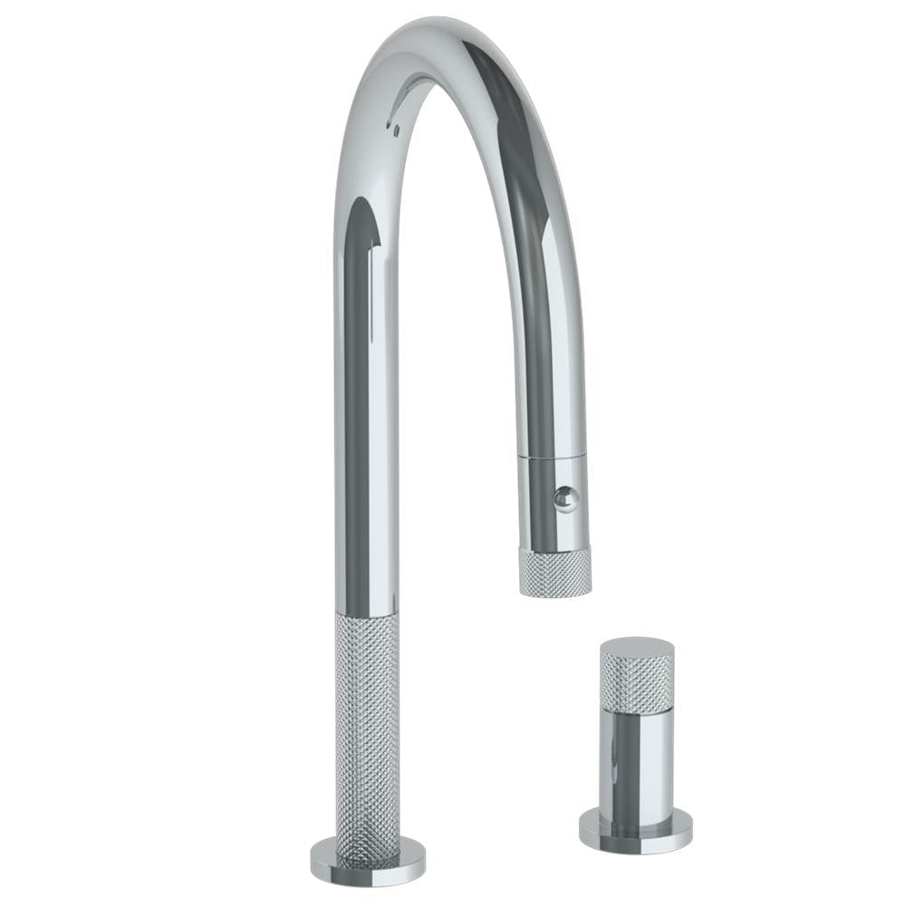 Watermark - Deck Mounted 2 Hole Gooseneck Kitchen Faucet with Pull Down Spray - Vintage Copper