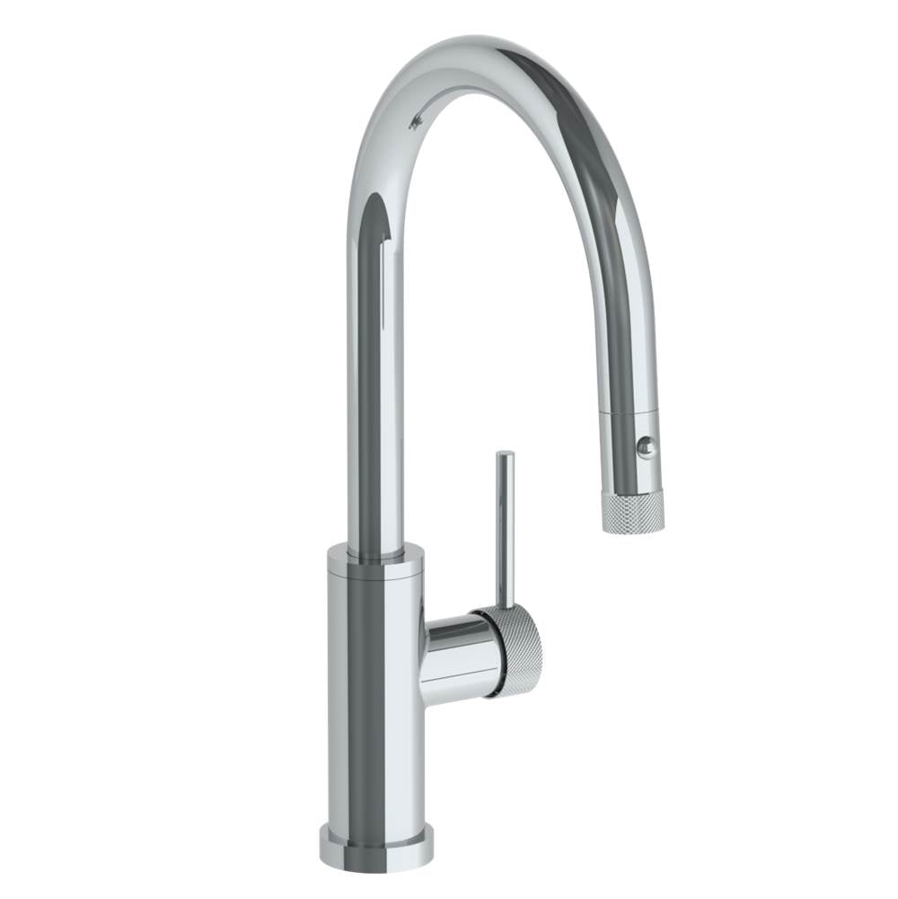 Watermark - Deck Mounted 1 Hole Gooseneck Kitchen Faucet with Pull Down Spray - Low Spout - Vintage Copper