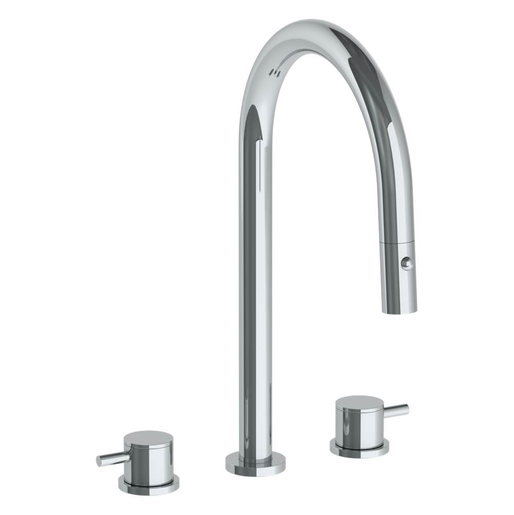 Watermark - Deck Mounted 3 Hole Gooseneck Kitchen Faucet with Pull Down Spray - Vintage Copper