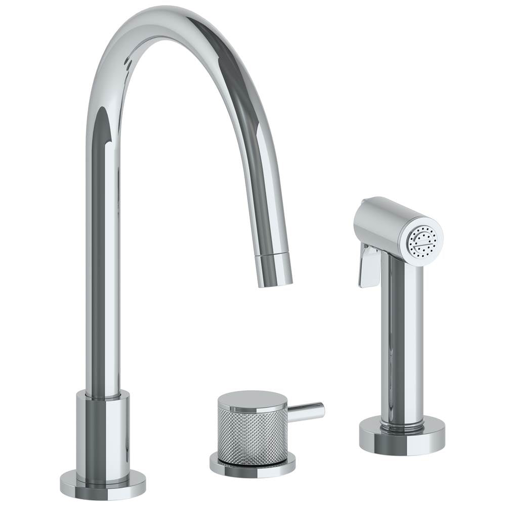 Watermark - Deck Mounted 3 Hole Gooseneck Kitchen Set - Includes Side Spray - Polished Chrome