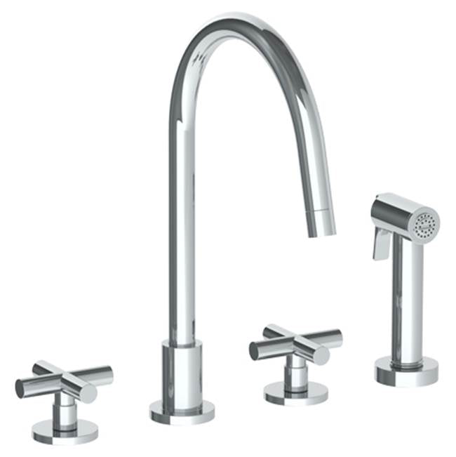 Watermark - Deck Mounted 4 Hole Gooseneck Kitchen Set - Includes Side Spray - Vintage Copper