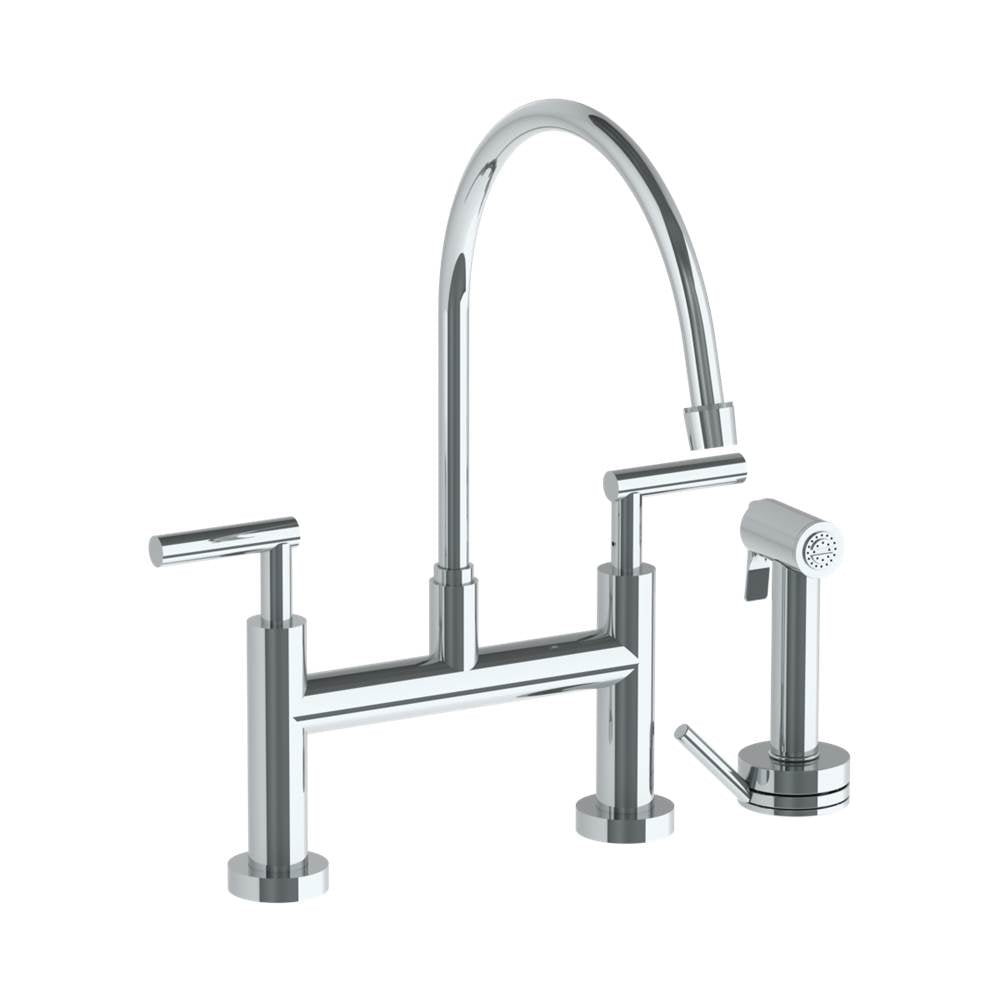 Watermark - Deck Mounted Bridge Extended Gooseneck Kitchen Faucet with Independent Side Spray - Vintage Copper