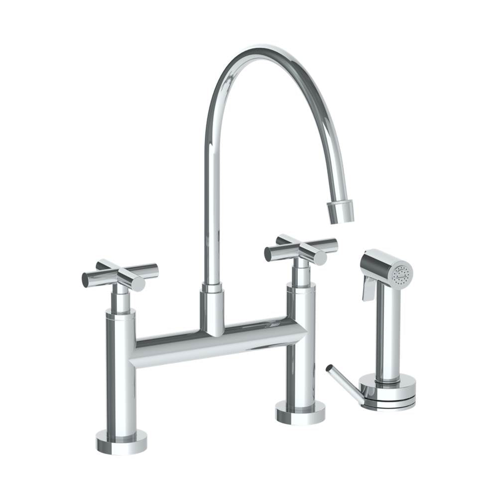 Watermark - Deck Mounted Bridge Extended Gooseneck Kitchen Faucet with Independent Side Spray - Vintage Copper