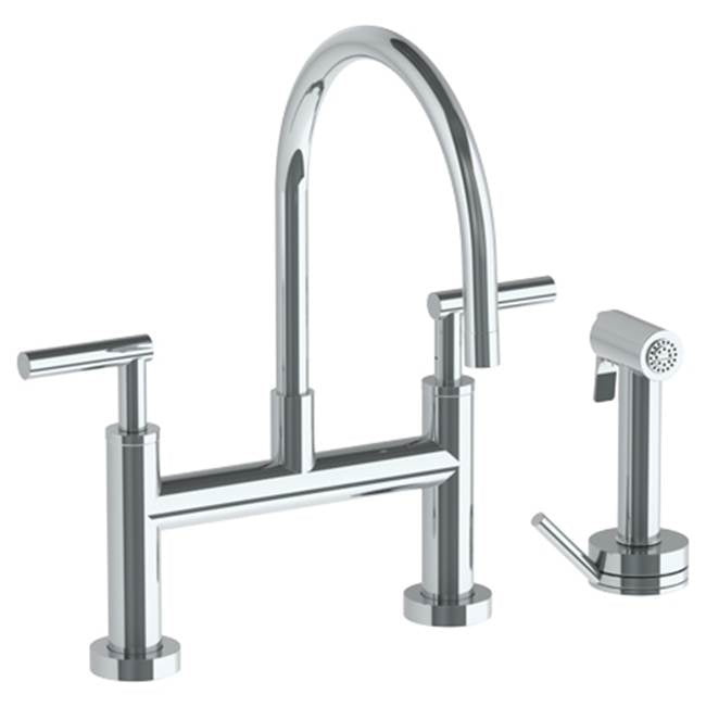 Watermark - Deck Mounted Bridge Gooseneck Kitchen Faucet with Independent Side Spray - Vintage Copper