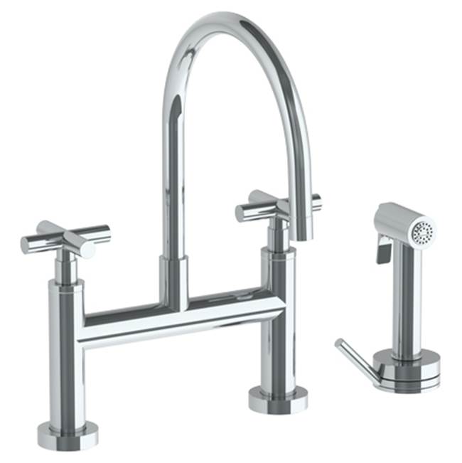 Watermark - Deck Mounted Bridge Gooseneck Kitchen Faucet with Independent Side Spray - Vintage Copper