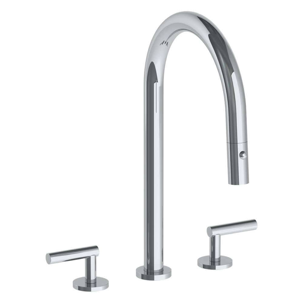 Watermark - Deck Mounted 3 Hole Gooseneck Kitchen Faucet with Pull Down Spray - Vintage Copper