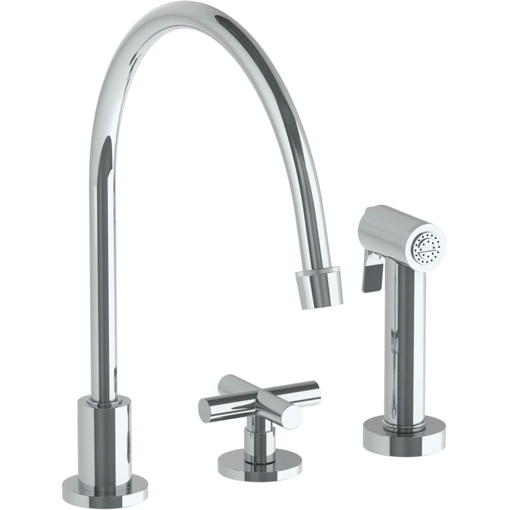 Watermark - Deck Mounted 3 Hole Extended Gooseneck Kitchen Set - Includes Side Spray - Vintage Copper
