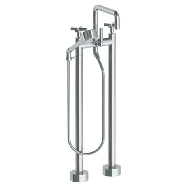 Watermark - Floor Standing Bath set with Square Spout and Volume Hand Shower - Vintage Copper