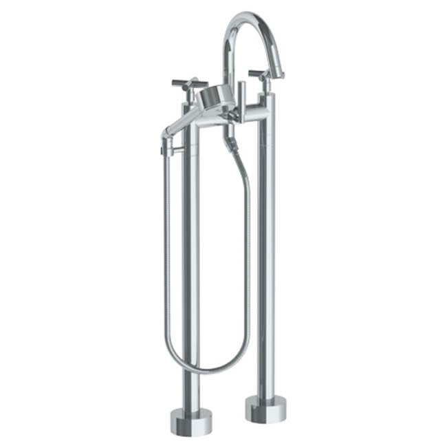 Watermark - Floor Standing Bath set with Gooseneck Spout and Volume Hand Shower - Vintage Copper