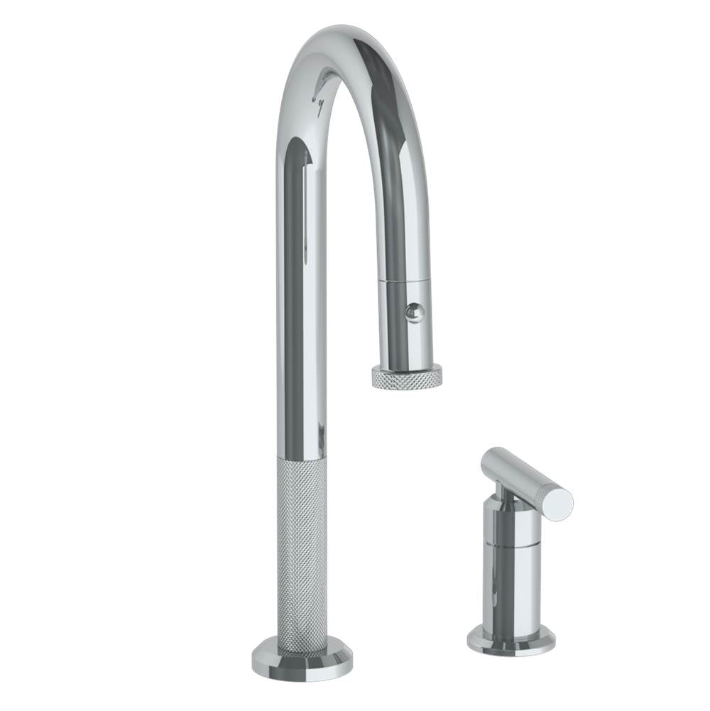 Watermark - Deck Mounted 2 Hole Gooseneck Prep Faucet with Pull Down Spray - Vintage Copper