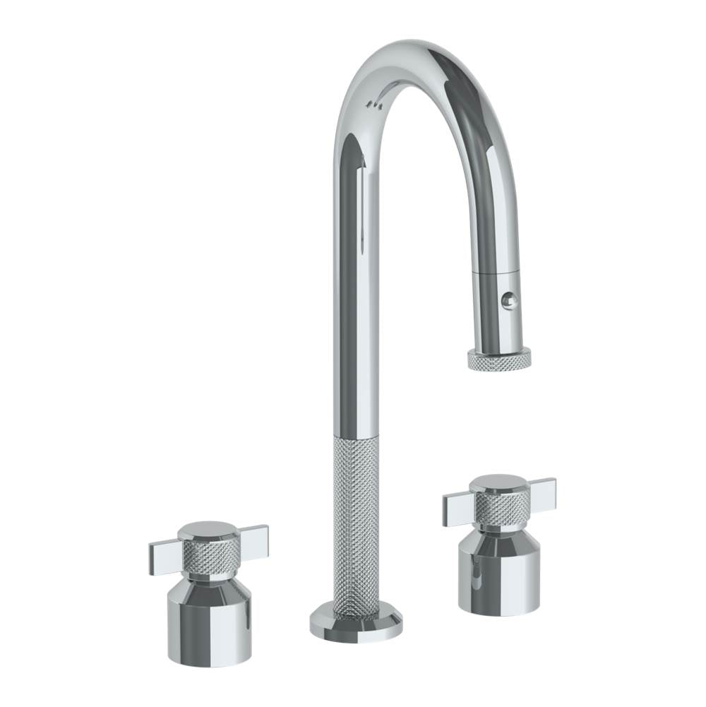 Watermark - Deck Mounted 3 Hole Gooseneck Prep Faucet with Pull Down Spray - Vintage Copper