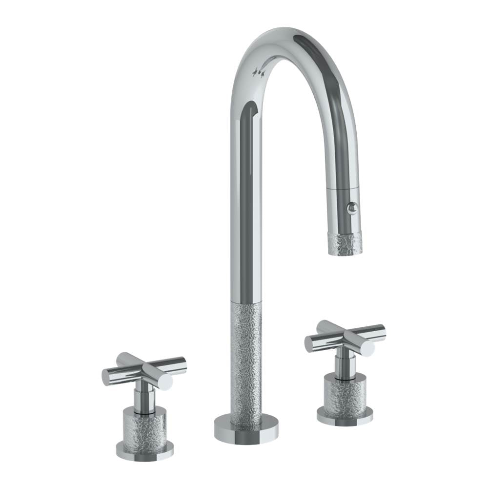 Watermark - Deck Mounted 3 Hole Gooseneck Prep Faucet with Pull Down Spray - Vintage Copper