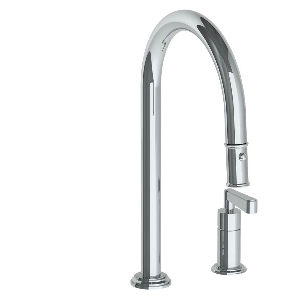 Watermark - Deck Mounted 2 Hole Gooseneck Kitchen Faucet with Pull Down Spray - Vintage Copper