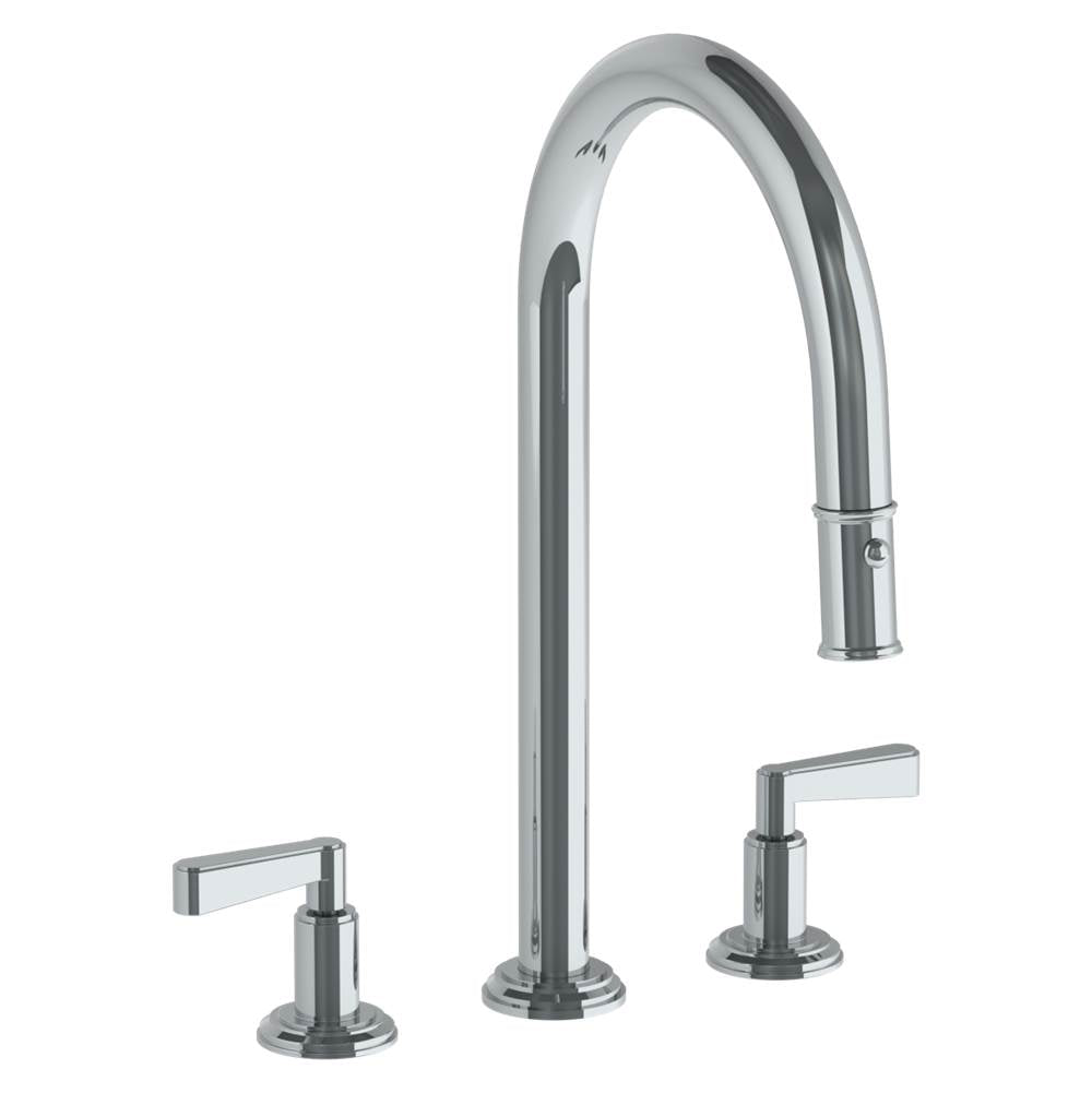 Watermark - Deck Mounted 3 Hole Gooseneck Kitchen Faucet with Pull Down Spray - Vintage Copper