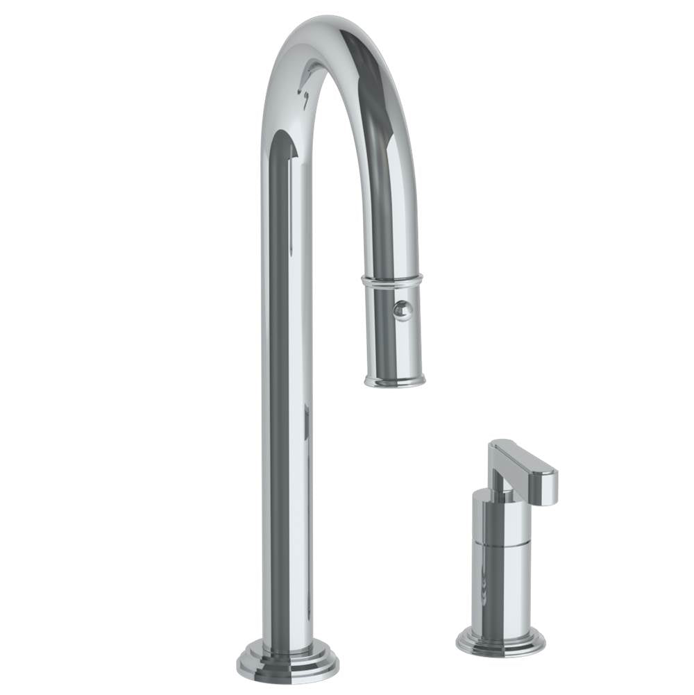 Watermark - Deck Mounted 2 Hole Gooseneck Prep Faucet with Pull Down Spray - Vintage Copper