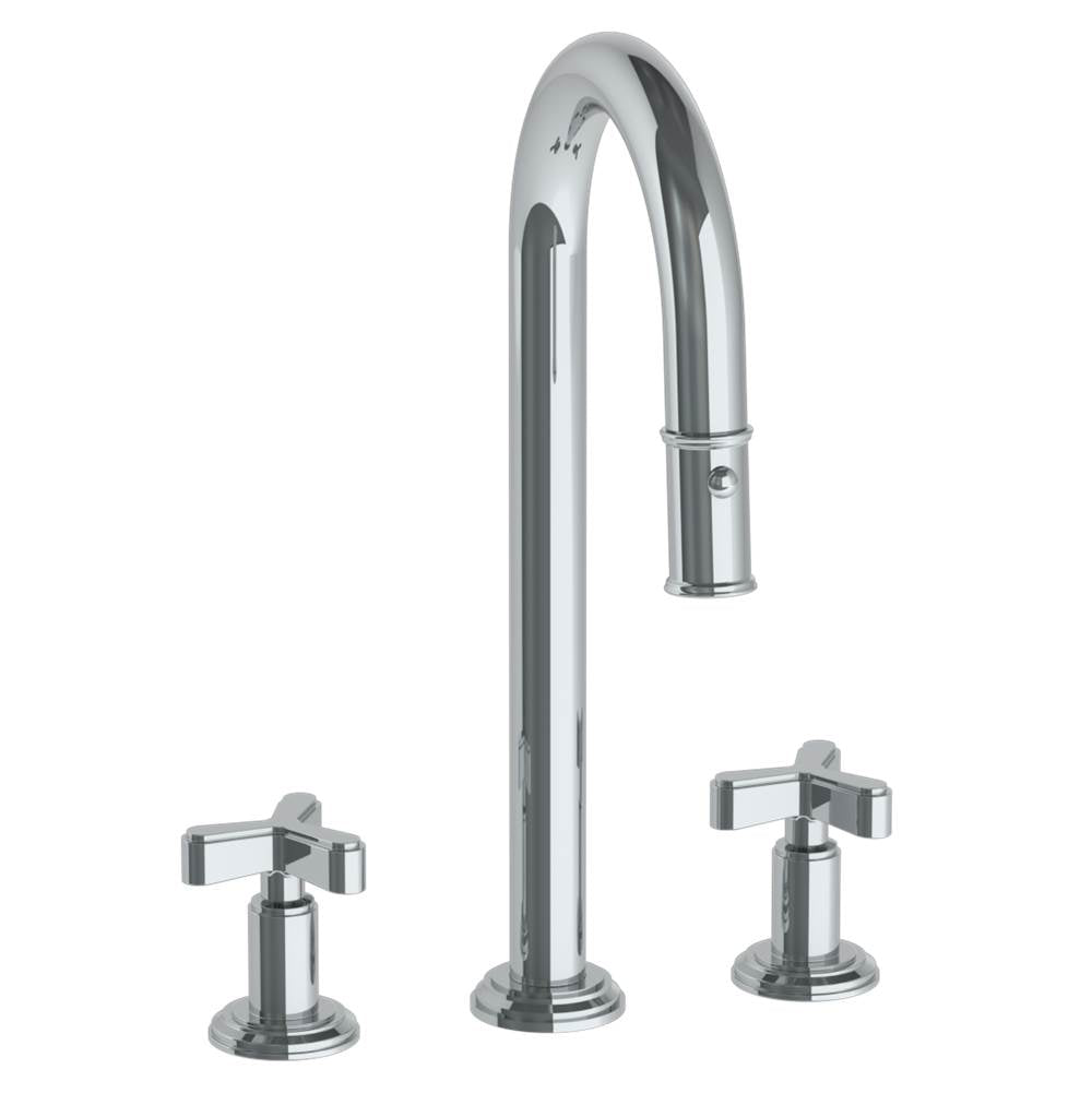Watermark - Deck Mounted 3 Hole Gooseneck Prep Faucet with Pull Down Spray - Vintage Copper