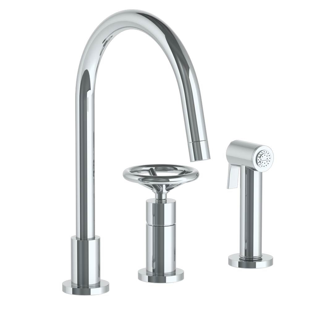 Watermark - Deck Mounted 3 Hole Gooseneck Kitchen Set - Includes Side Spray - Vintage Copper