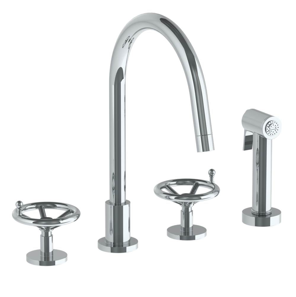 Watermark - Deck Mounted 4 Hole Gooseneck Kitchen Set - Includes Side Spray - Vintage Copper
