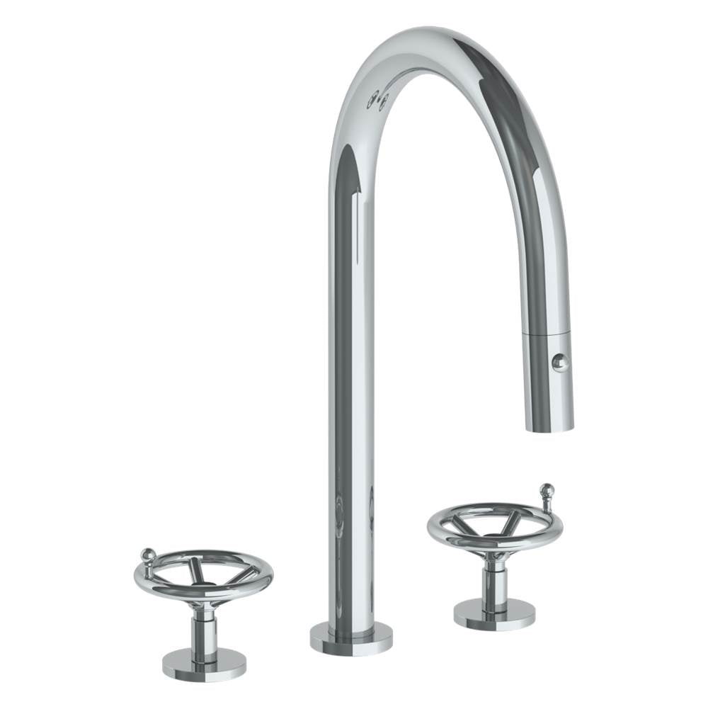 Watermark - Deck Mounted 3 Hole Gooseneck Kitchen Faucet with Pull Down Spray - Vintage Copper