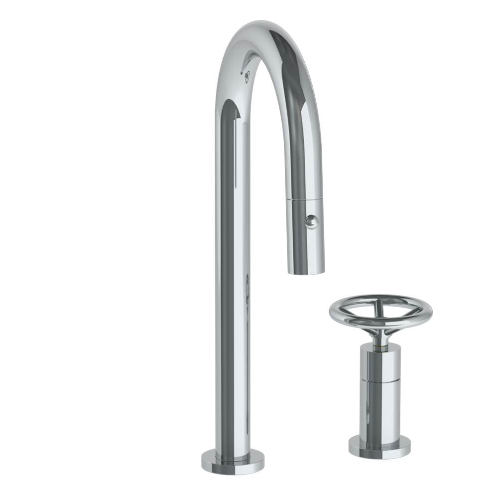 Watermark - Deck Mounted 2 Hole Gooseneck Prep Faucet with Pull Down Spray - Vintage Copper