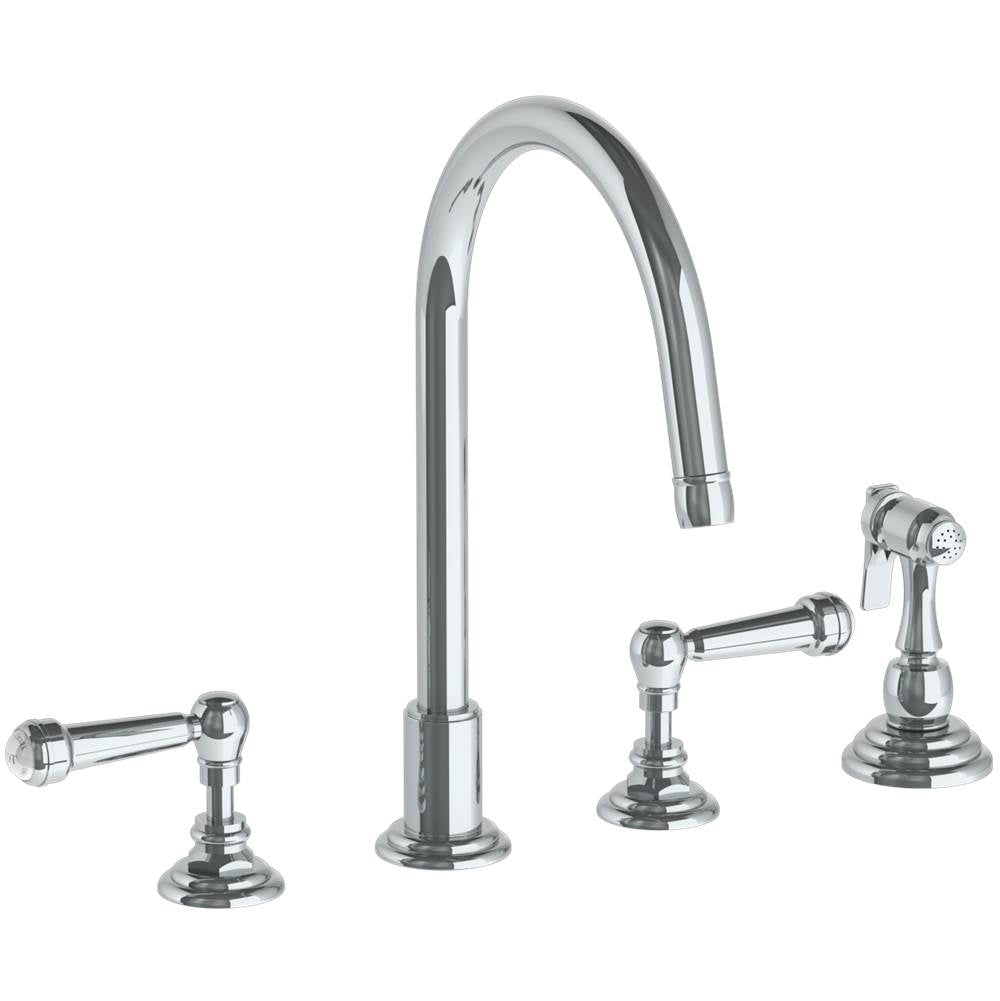 Watermark - Deck Mounted 4 Hole Gooseneck Kitchen Set - Includes Side Spray - Vintage Copper