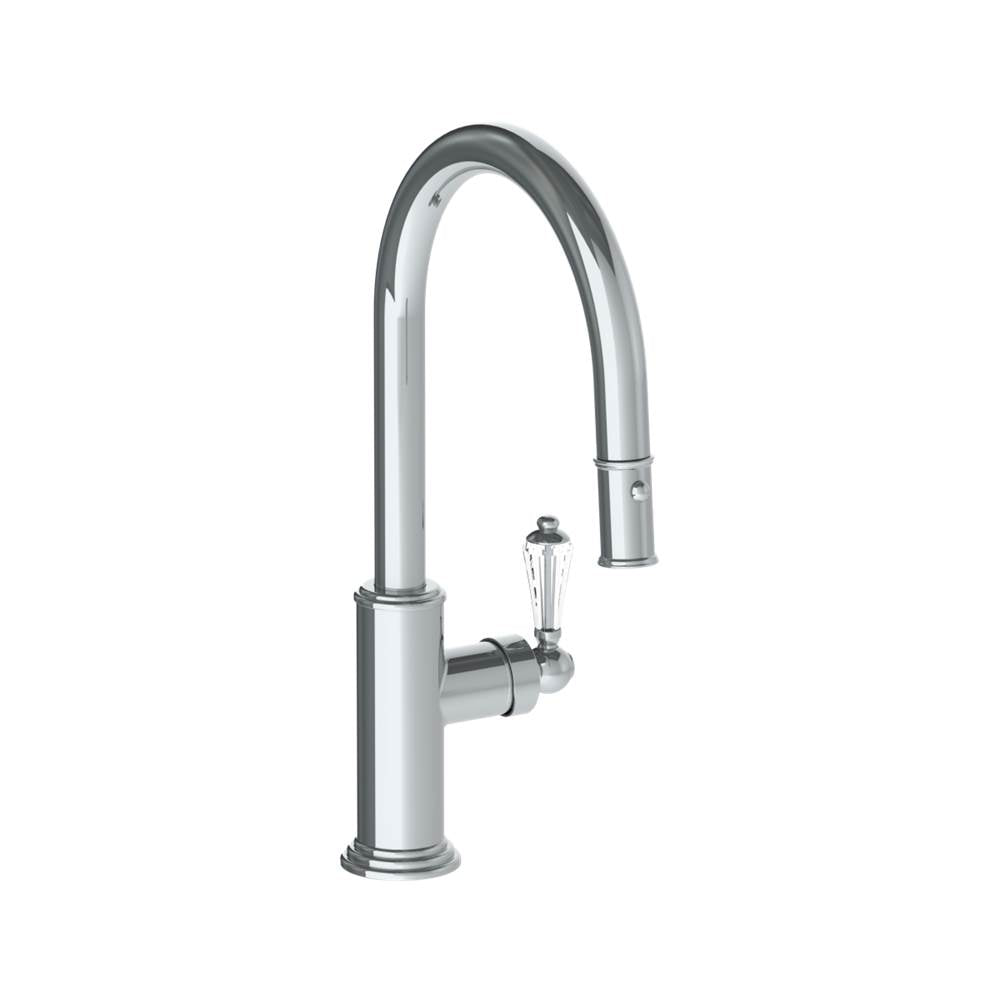 Watermark - Deck Mounted 1 Hole Gooseneck Kitchen Faucet with Pull Down Spray - Low Spout - Vintage Copper