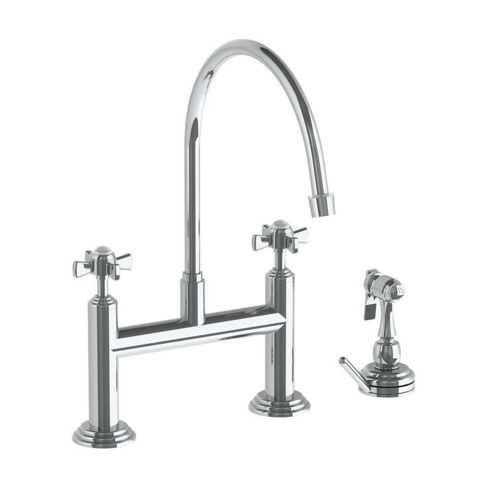Watermark - Deck Mounted Bridge Extended Gooseneck Kitchen Faucet with Independent Side Spray - Vintage Copper