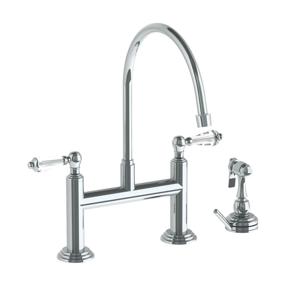 Watermark - Deck Mounted Bridge Extended Gooseneck Kitchen Faucet with Independent Side Spray - Vintage Copper