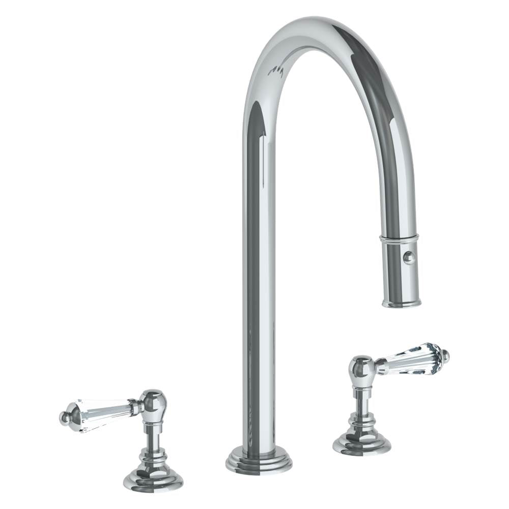 Watermark - Deck Mounted 3 Hole Gooseneck Kitchen Faucet with Pull Down Spray - Vintage Copper