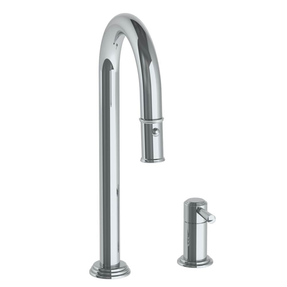 Watermark - Deck Mounted 2 Hole Gooseneck Prep Faucet with Pull Down Spray - Vintage Copper