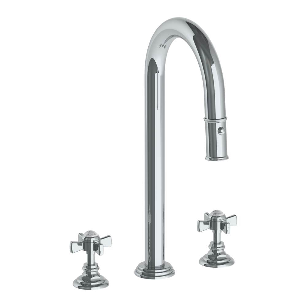 Watermark - Deck Mounted 3 Hole Gooseneck Top Prep Faucet with Pull Down Spray - Vintage Copper