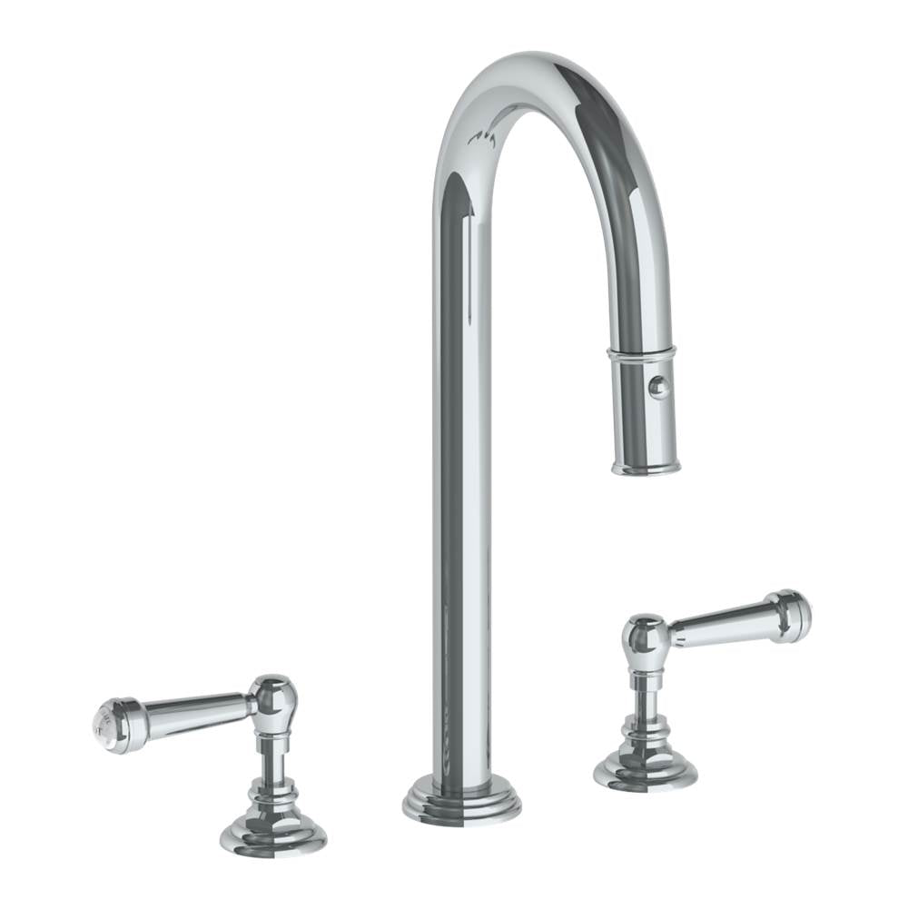 Watermark - Deck Mounted 3 Hole Gooseneck Top Prep Faucet with Pull Down Spray - Vintage Copper