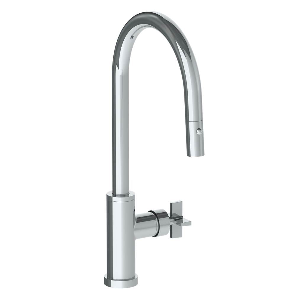 Watermark - Deck Mounted 1 Hole Gooseneck Kitchen Faucet with Pull Down Spray - High Spout - Vintage Copper