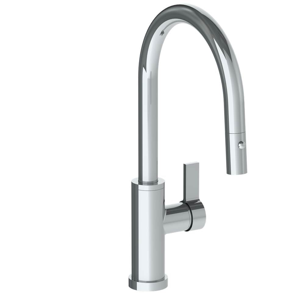 Watermark - Deck Mounted 1 Hole Gooseneck Kitchen Faucet with Pull Down Spray - Low Spout - Vintage Copper