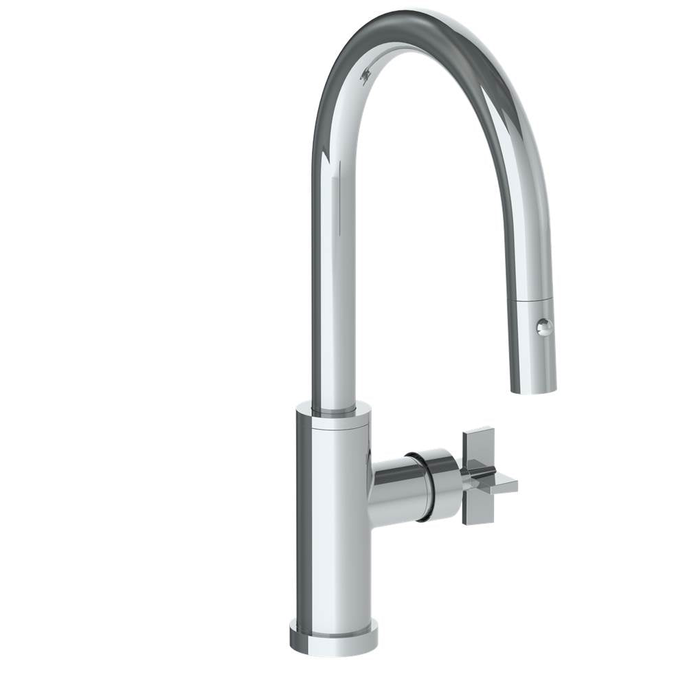 Watermark - Deck Mounted 1 Hole Gooseneck Kitchen Faucet with Pull Down Spray - Low Spout - Vintage Copper