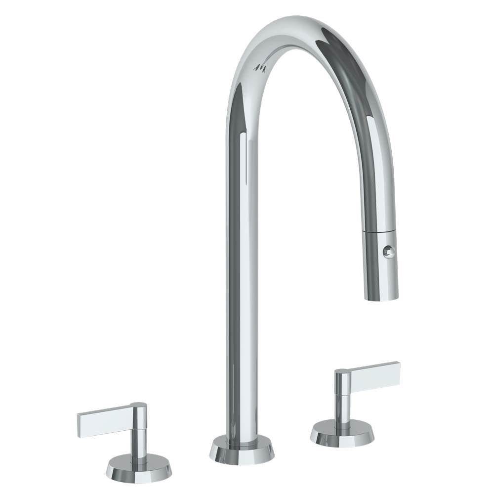 Watermark - Deck Mounted 3 Hole Gooseneck Kitchen Faucet with Pull Down Spray - Vintage Copper