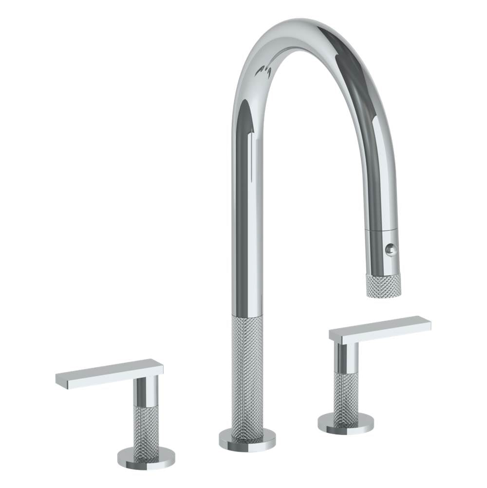 Watermark - Deck Mounted 3 Hole Gooseneck Kitchen Faucet with Pull Down Spray - Vintage Copper