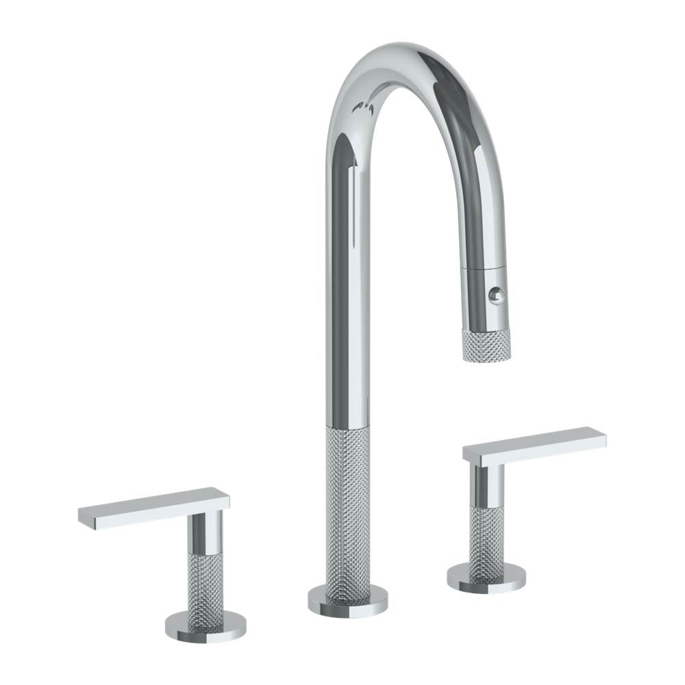 Watermark - Deck Mounted 3 Hole Gooseneck Prep Faucet with Pull Down Spray - Vintage Copper