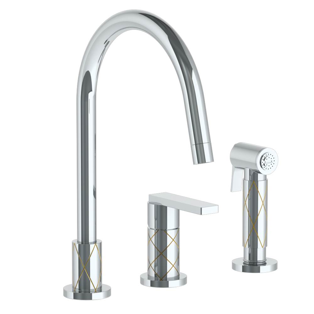 Watermark - Deck Mounted 3 Hole Gooseneck Kitchen Set - Includes Side Spray - Vintage Copper