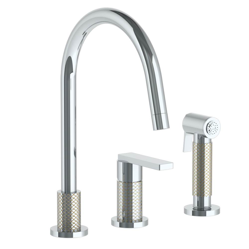 Watermark - Deck Mounted 3 Hole Gooseneck Kitchen Set - Includes Side Spray - Vintage Copper