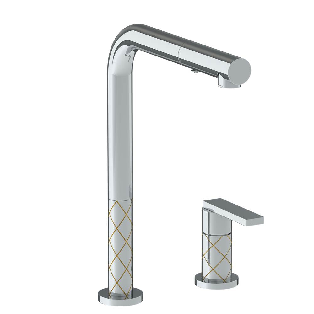 Watermark - Deck Mounted 2 Hole Square Top Kitchen Faucet with Pull Out Spray - Vintage Copper