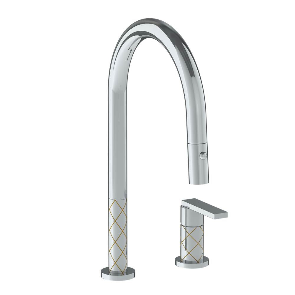 Watermark - Deck Mounted 2 Hole Gooseneck Kitchen Faucet with Pull Down Spray - Vintage Copper