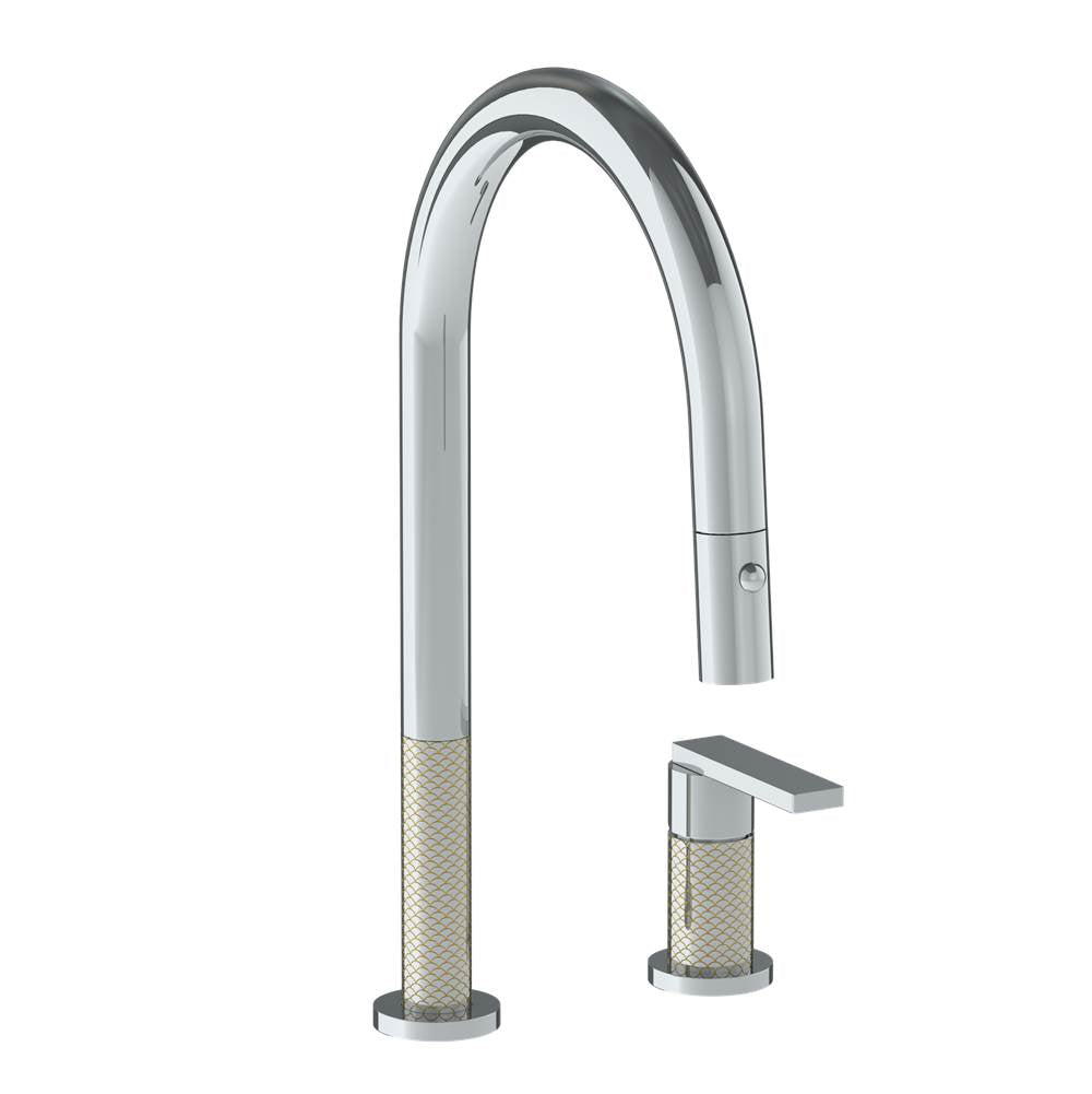 Watermark - Deck Mounted 2 Hole Gooseneck Kitchen Faucet with Pull Down Spray - Vintage Copper