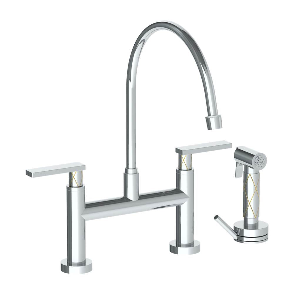 Watermark - Deck Mounted Bridge Extended Gooseneck Kitchen Faucet with Independent Side Spray - Vintage Copper