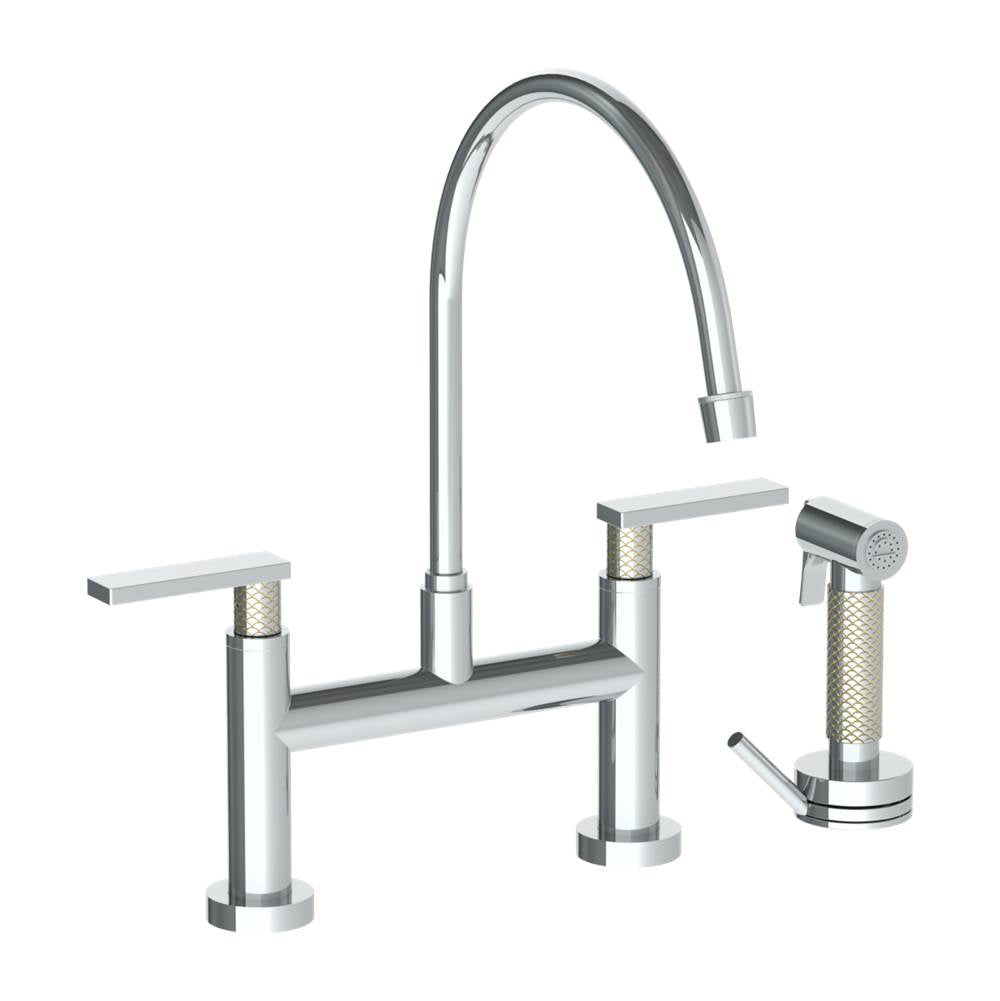 Watermark - Deck Mounted Bridge Extended Gooseneck Kitchen Faucet with Independent Side Spray - Vintage Copper