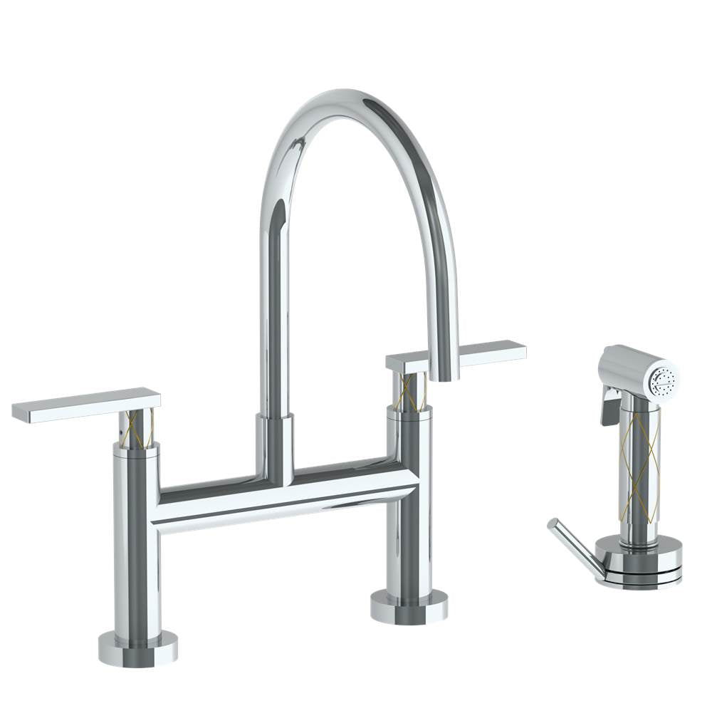 Watermark - Deck Mounted Bridge Gooseneck Kitchen Faucet with Independent Side Spray - Vintage Copper